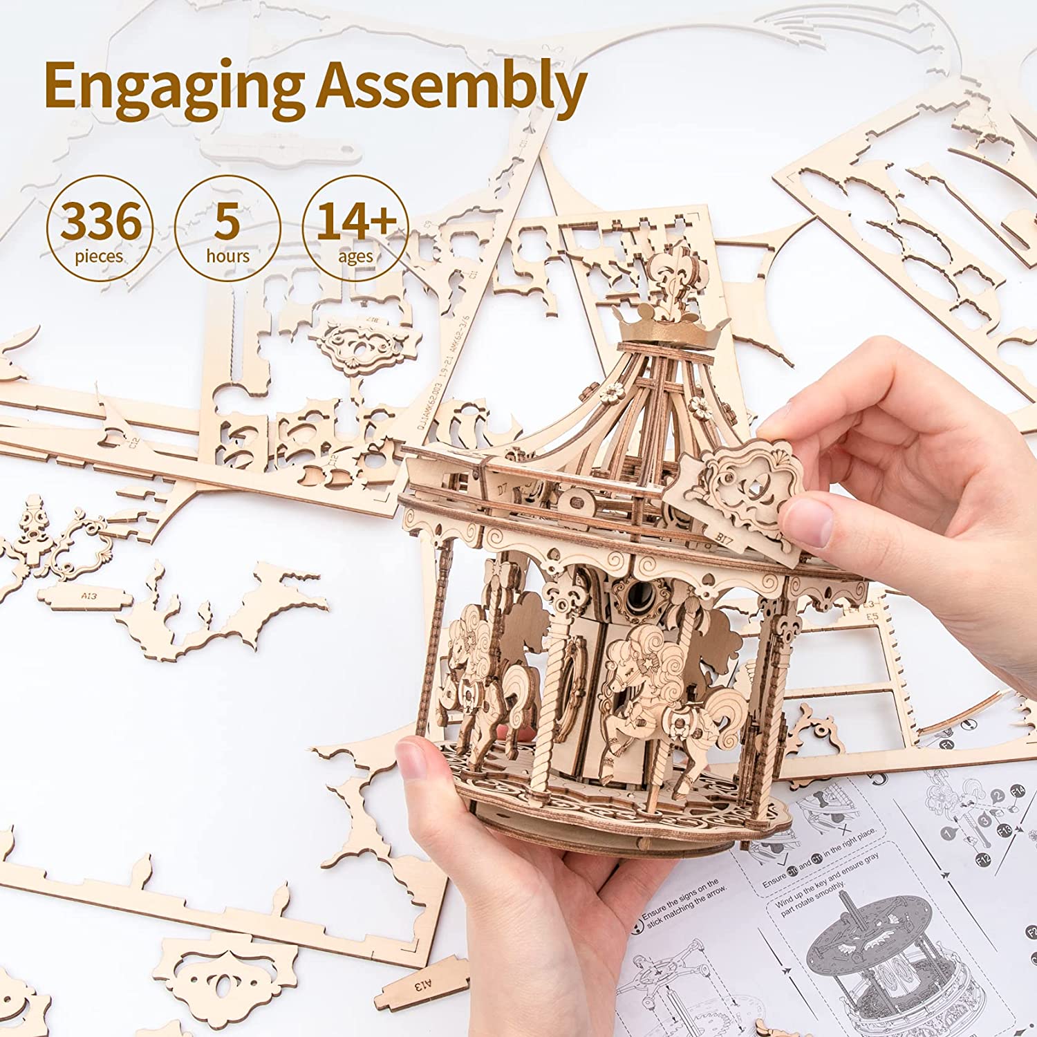 Carrousel Romantique 3D en Bois