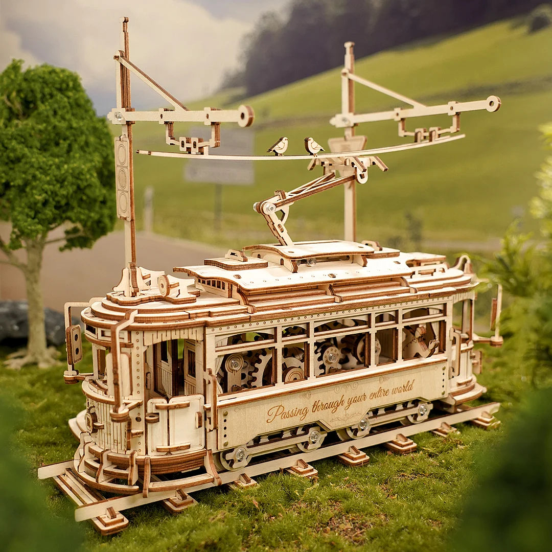 Tramway vintage 3D en bois