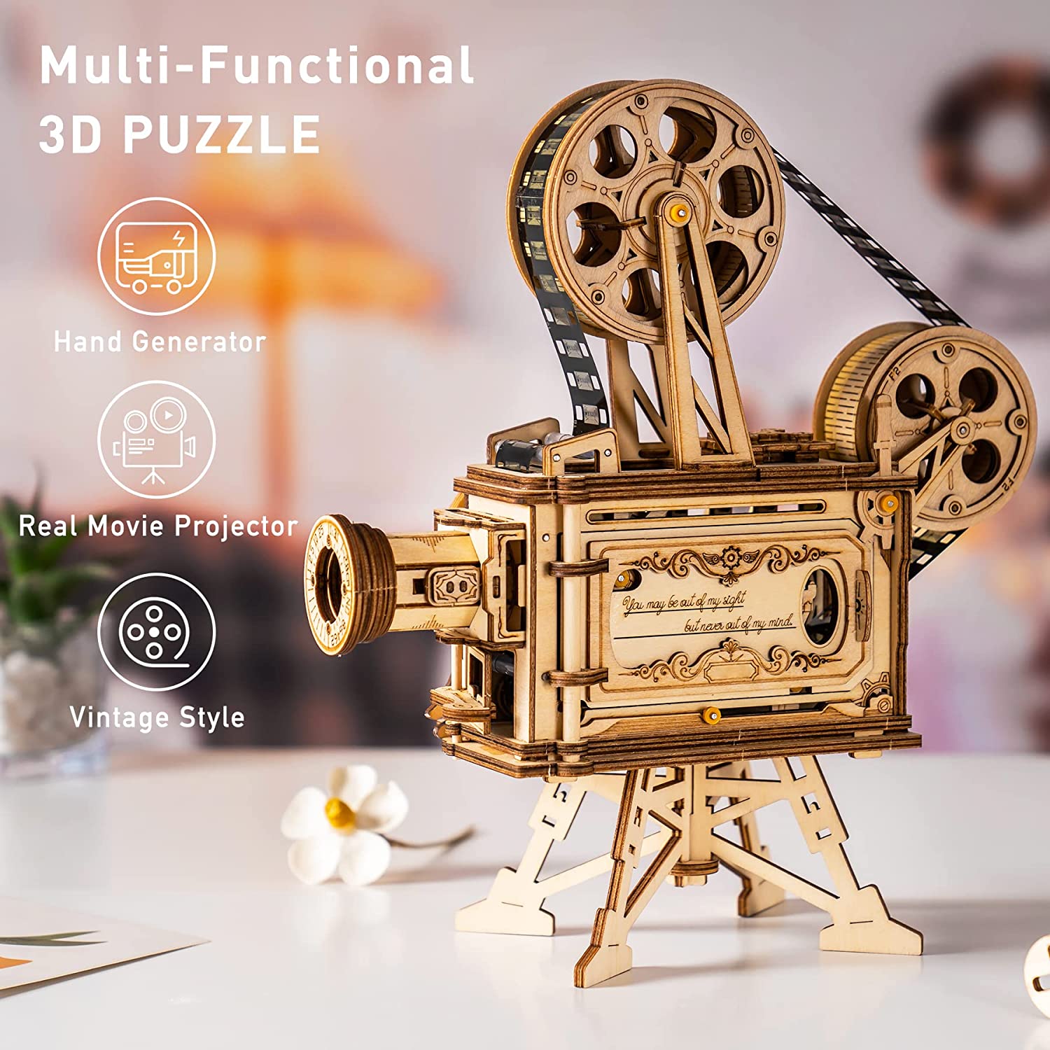 Projecteur Cinéma Rétro 3D en Bois