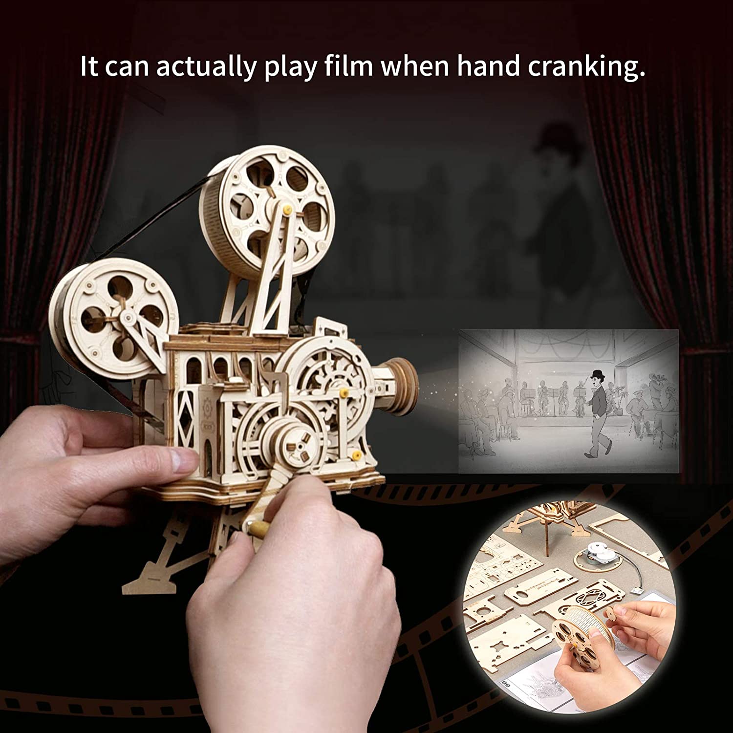 Projecteur Cinéma Rétro 3D en Bois