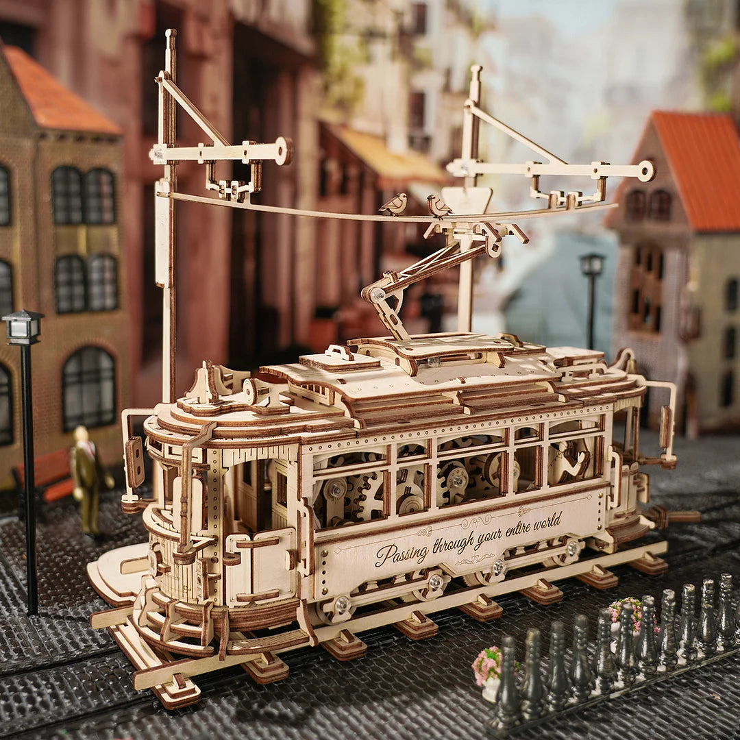 Tramway vintage 3D en bois
